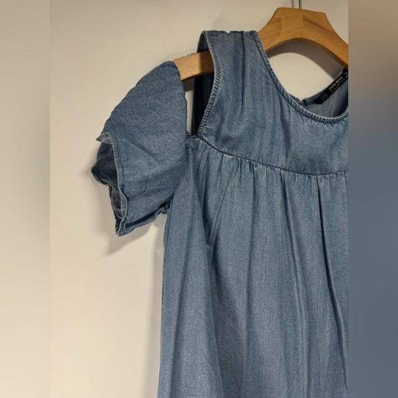 Zara Women's Blue Chambray Cold Shoulder Pockets Tunic Dress Romper Size M - Picture 3 of 11